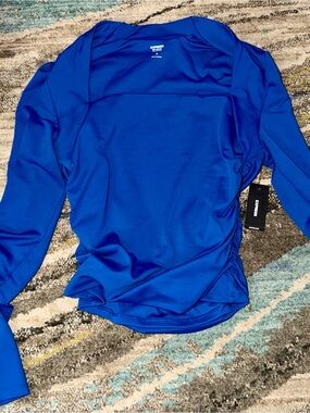 Express Royal Blue Body Contour Long Sleeve Ruched Side Top